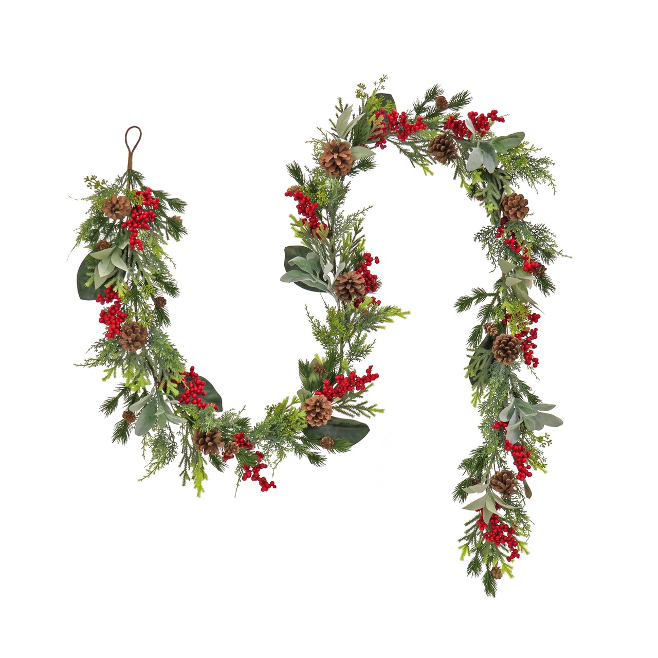 HGTV Home Collection Unlit Artificial Christmas Garland, Mixed Branch Tips, Flexible Vine Base, Unlit, 108 Inches